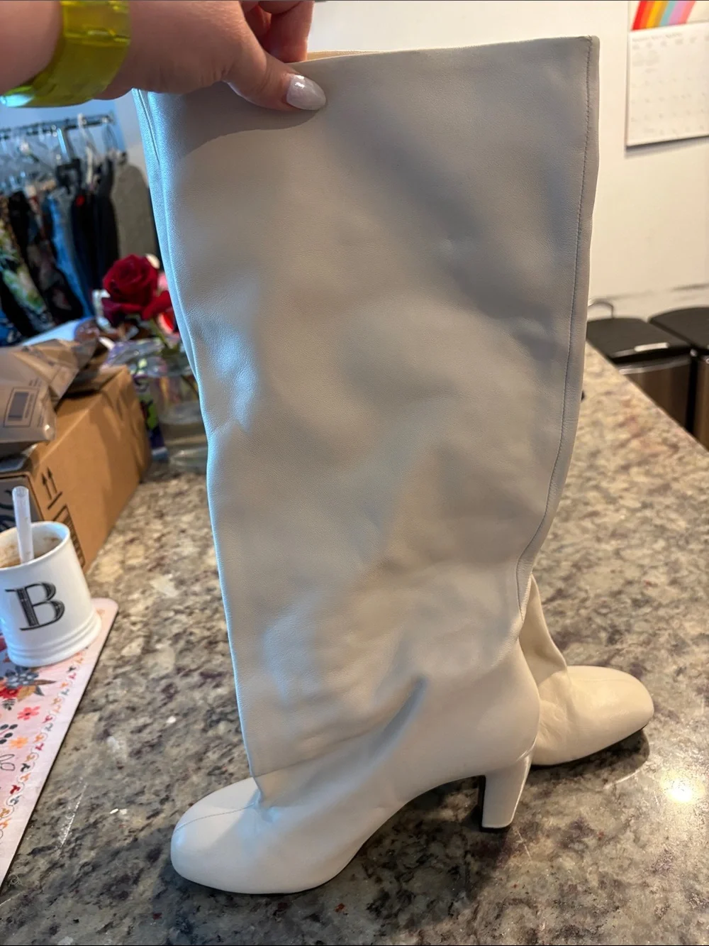 Zara Cream Over-the-Knee Fashion Boots